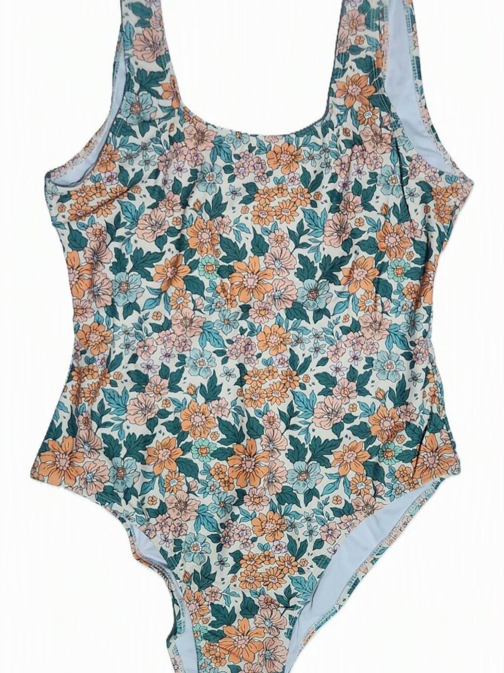 Women's High Cut Low Back Beign Flower One Piece Swimsuit - Large